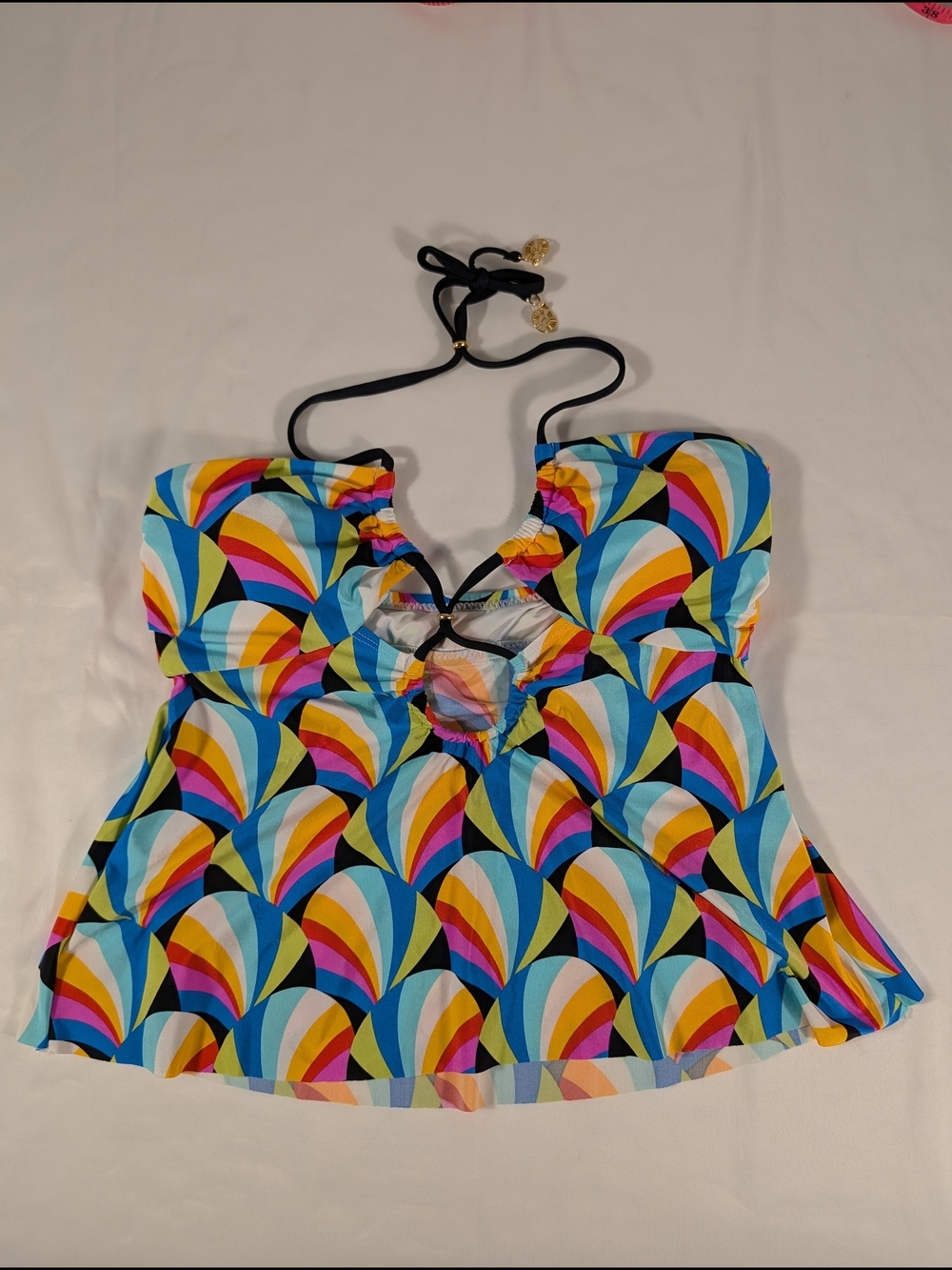 New Sunshine 79 Hang Loose Bandeau Tankini Halter Swim Top Keyhole Front Size 4